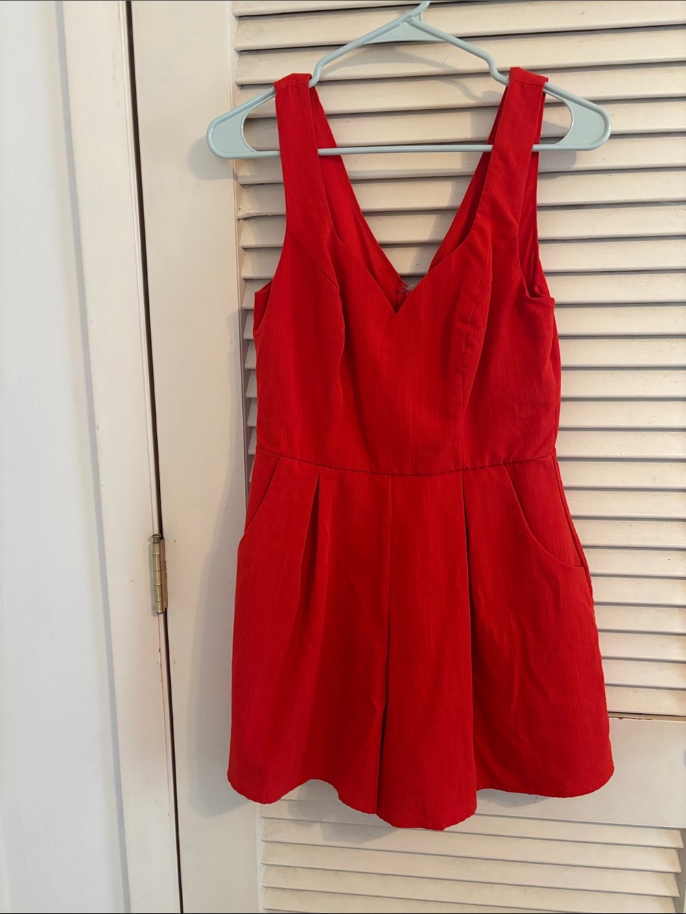 Trixxi Red V-Neck Sleeveless Romper with Pockets